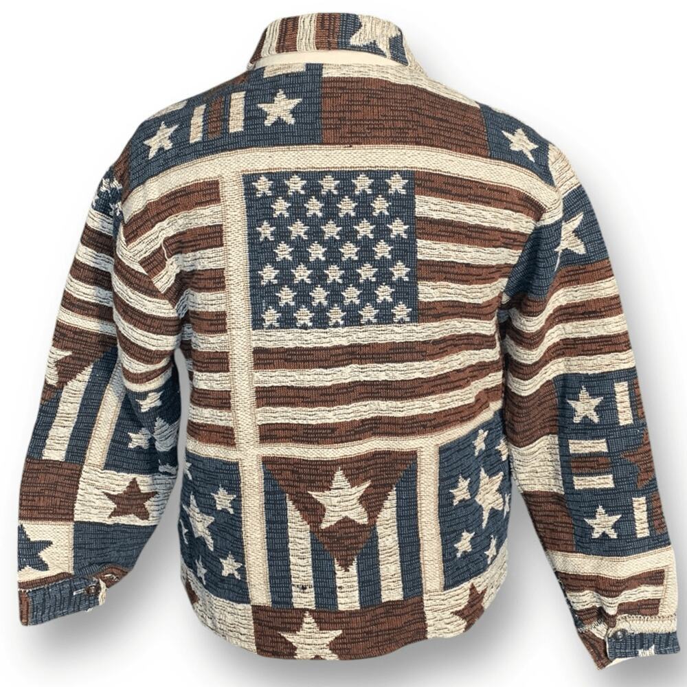 Vintage Star-Spangled Bomber Jacket - Blue, Brown, Cream - Picture 1 of 11